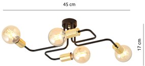 Plafoniera Industriale 4 Luci Diomede In Acciao Nero E Rame A Bracci
