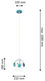 Lampadario a sospensione per bambini STARS 1xE27/15W/230V turchese/bianco