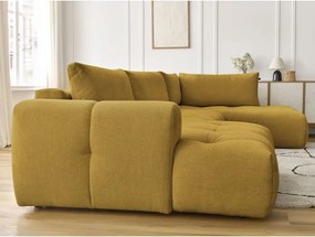 Divano angolare color senape allungabile e con contenitore (penisola a destra/a U) con rivestimento in ciniglia Fuji – Bobochic Paris