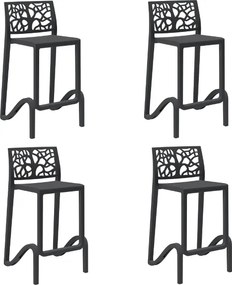 Sgabello bar alto H. seduta 65 cm con schienale TETI Nero set 4 pezzi