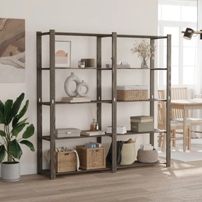 Scaffale A 5 Livelli Grigio 170x38x170 Cm İn Legno Di Pino /