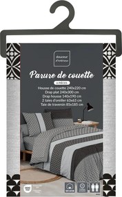 Set copripiumino e federa bianco e nero in cotone per letto matrimoniale ed esteso con lenzuolo incluso/6 pezzi 240x220 cm Meiko – douceur d'intérieur