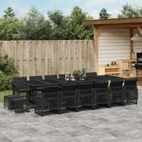 Set da Pranzo da Giardino 17 pz con Cuscini Nero in Polyrattan 3210823