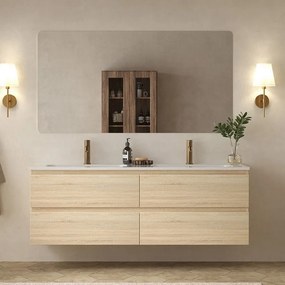 Mobile bagno 140 cm 4 cassetti doppio lavabo legno chiaro | KAM-HR140C - KAMALU