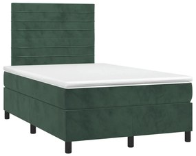 Letto a molle con materasso e led verde scuro 120x200cm velluto