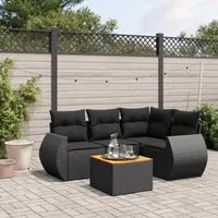 Set Divani da Giardino 5 pz con Cuscini in Polyrattan Nero 3224984