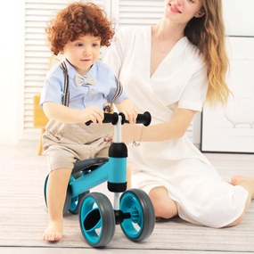 Costway Bicicletta per bambini di 1-2 anni con 4 ruote sterzo limitato, Bicicletta per bambini senza pedali Blu