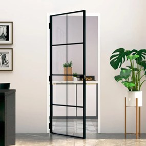 Porta Interna Nera 83x201,5cm Vetro Temperato Alluminio Sottile /
