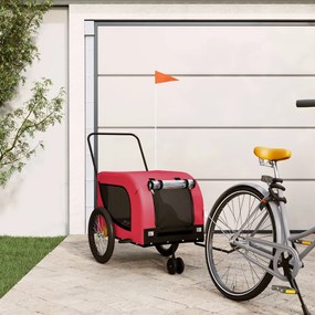 Rimorchio Da Bici Per Animali Rosso E Nero Oxford E Ferro /