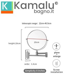 Kamalu - specchio ingranditore a doppio lato con braccio estendibile finitura lucida |