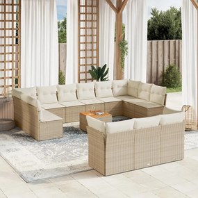 Set divani da giardino 14pz con cuscini in polyrattan beige