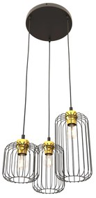 Sospensione Minimal Industrial Minerva 3 Luci Tonda Nera E Oro