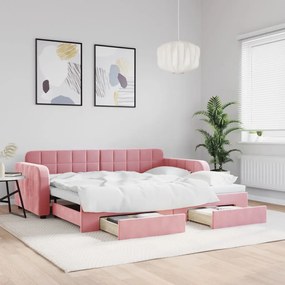 Divano Letto Estraibile Con Cassetti Rosa 90x200 Cm Velluto /