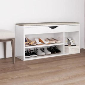Panca Porta Scarpe Cuscino Bianco Lucido 104x30x49 Multistrato /