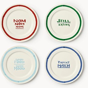 Set di 4 piatti piani in porcellana con motivo decorativo Tutti