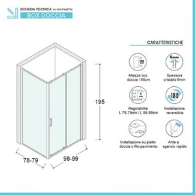 Box doccia angolare 80x100 cm Icon fisso + scorrevole con vetro trasparente