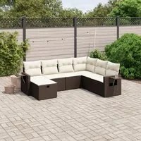 Set Divani da Giardino 7 pz con Cuscini Marrone in Polyrattan 3263839