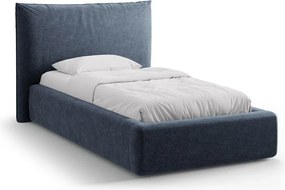 Letto singolo imbottito blu scuro con contenitore con rete inclusa 90x200 cm Kaelle – Micadoni