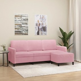 Divano A 3 Posti Con Poggiapiedi Rosa 180 Cm İn Velluto /