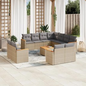 Set Divano da Giardino 12 pz con Cuscini Beige Misto Polyrattan