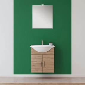 Mobile sottolavabo, lavabo e specchio con illuminazione Jolly per vasca centrale rovere nabucco L 56 x H 64 x P 43 cm, 2 ante