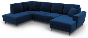 Divano angolare blu allungabile e con contenitore (con penisola a sinistra/a U) con rivestimento in velluto Kyoto – Cosmopolitan Design