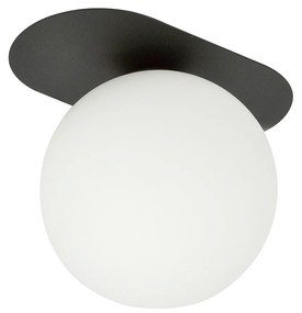 Plafoniera Minimal 1 Luce Teia In Acciaio Nero E Sfera Vetro Opale