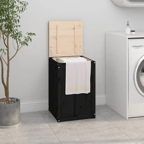 Contenitore Per Bucato Nero 44x44x66 Cm Legno Massello Pino /