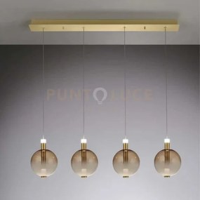 Aurora - lampada a sospensione, tubo oro satinato con 4 vetri ambra...