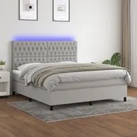 Letto a Molle Materasso e LED Grigio Chiaro 160x200 cm Tessuto cod mxl 34788