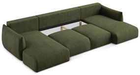Divano angolare verde allungabile (a U) con rivestimento in ciniglia Leila – Makamii