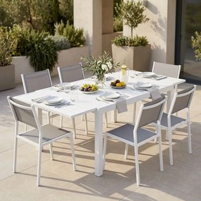 DEXTER - set tavolo in alluminio cm 160/240 x 90 x 75 h con 6 sedie Aulus