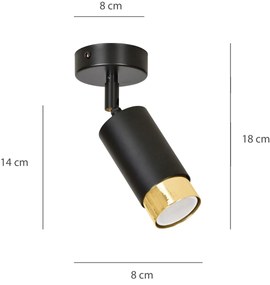 Faretto Orientabile 1 Luce Ragnar A Cilindro In Acciaio Nero E Oro