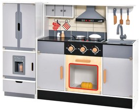 Costway Cucina giocattolo in legno con frigorifero e fornelli, Set da cucina per bambini 3 anni+ con forno e 3 scomparti