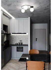 Plafoniera Minimal 3 Luci Perseo In Acciaio Nero E Sfere In Vetro Bianco
