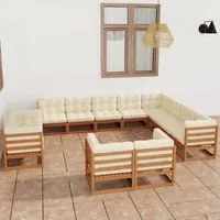 Set Divani da Giardino 12 pz Cuscini Miele in Massello di Pino 3077007