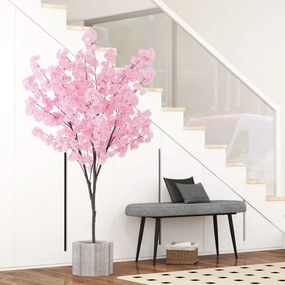 Costway Albero di fiori di ciliegio artificiale alto 190cm, Pianta floreale finta con 1170 fiori rosa vaso da vivaio