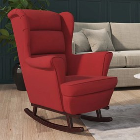 Sedia A Dondolo Con Gambe İn Legno Di Hevea Rosso Vino Velluto /