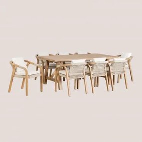 Set Tavolo Rettangolare (200x100 Cm) E 8 Sedie Da Giardino In Legno Di Acacia Dubai Gardenia Bianco - Sklum