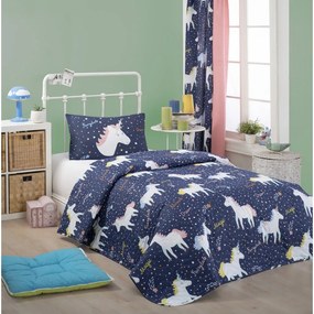 Set di copriletto e federa in misto cotone Eponj Home Magic Unicorn Blu scuro, 160 x 220 cm - Mijolnir