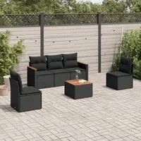 Set Divano da Giardino 6 pz con Cuscini Nero in Polyrattan 3225852