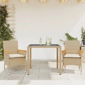 Set Da Pranzo Da Giardino 3 Pz Con Cuscini Polyrattan E Vetro /