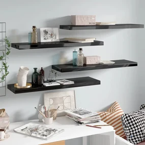 Scaffali a parete 4 pz nero lucido 90x23,5x3,8 cm in mdf