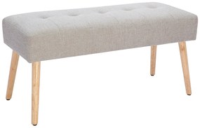 Panca scandinava lavorazione capitonné in tessuto effetto velluto testurizzato beige e legno chiaro L96 cm GUESTA