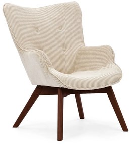 Poltrona beige con rivestimento in velluto a coste Niko – Ropez