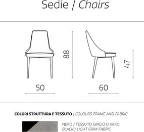 Sedia tessuto Grigio Chiaro - gambe metallo NELLI 2 sedie