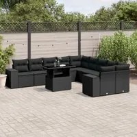 Set Divani da Giardino 11 pz con Cuscini in Polyrattan Nero 3269425