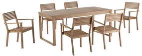 Set tavolo e sedie Solaris NATERIAL in acacia marrone per 6 persone