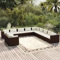 Set Divani da Giardino 11 pz con Cuscini in Polyrattan Marrone 3102530