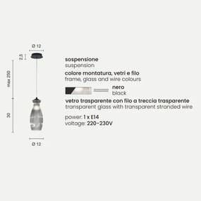 Lampada sospensione D12 cm in vetro soffiato Trasparente - MADAGASCAR Mod3